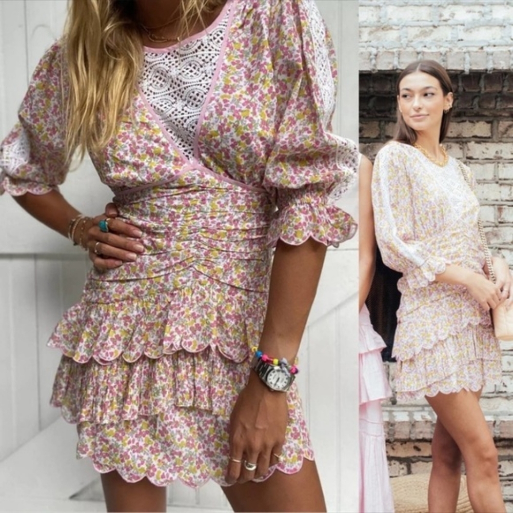 NWT Loveshackfancy 🎀 Marquise Fruity Punch Pink Cotton Floral Mini Dress 2